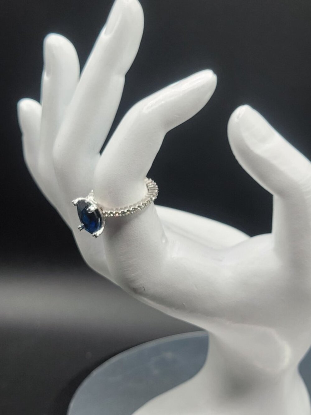 Sterling Silver Sapphire Ring NV Nevada 925 Pave CZ Band Size 6 Cubic Zirconia - Picture 7 of 16